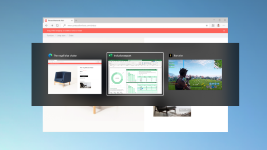 Używanie klawiszy Alt + Tab do przełączania pomiędzy otwartymi stronami internetowymi w przeglądarce Microsoft Edge.